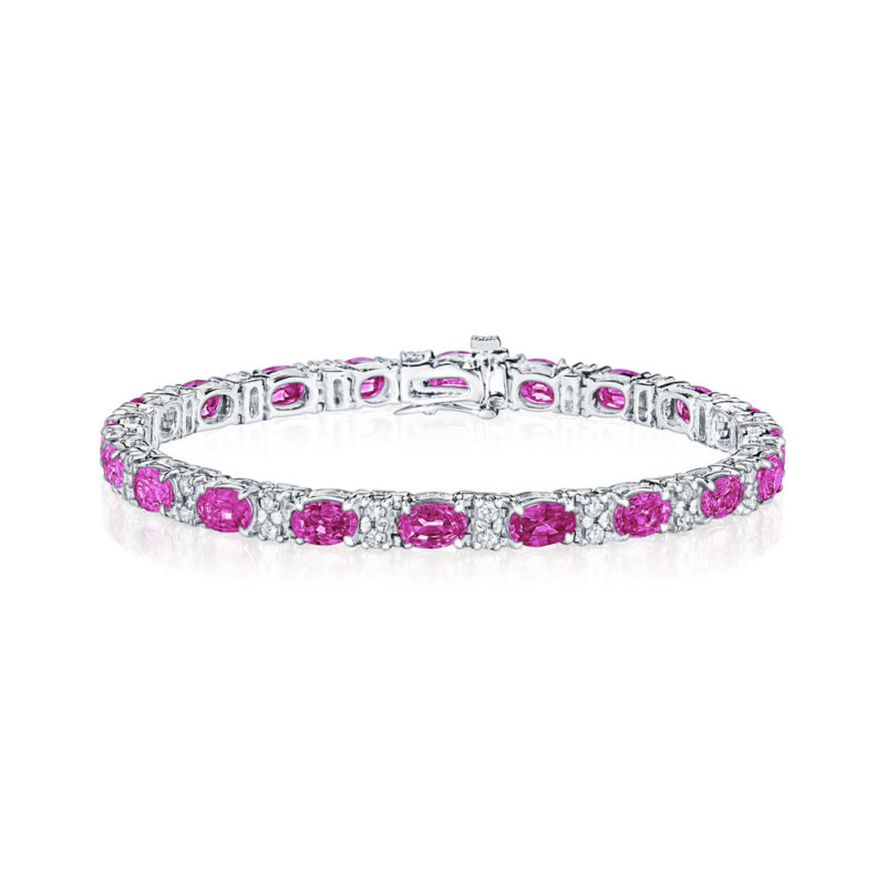 Pink Oval Sapphire & Round Diamond Bracelet