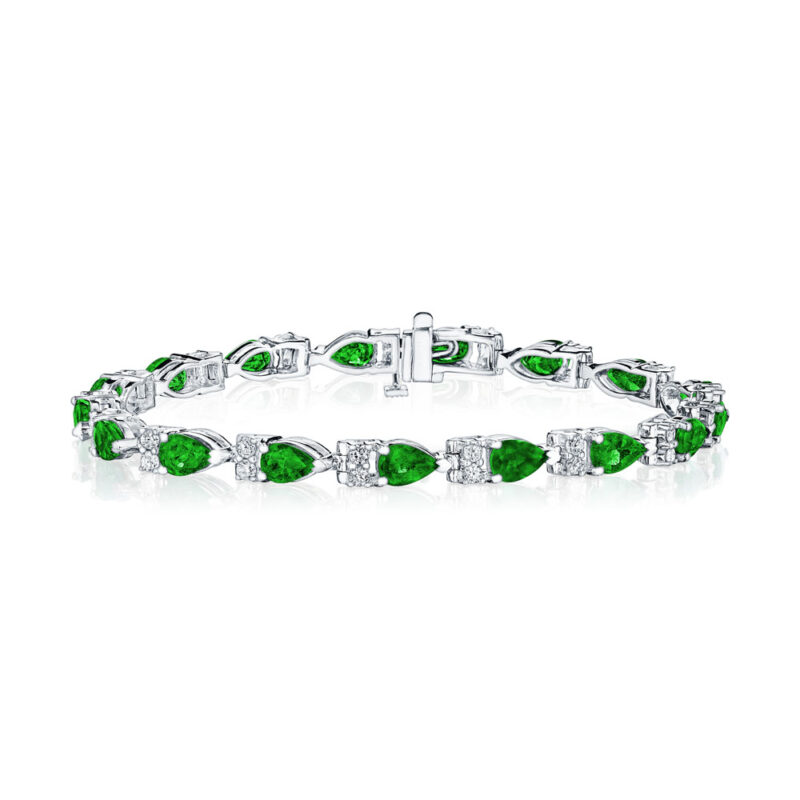 Pear Shape Emerald & Round Diamond Bracelet