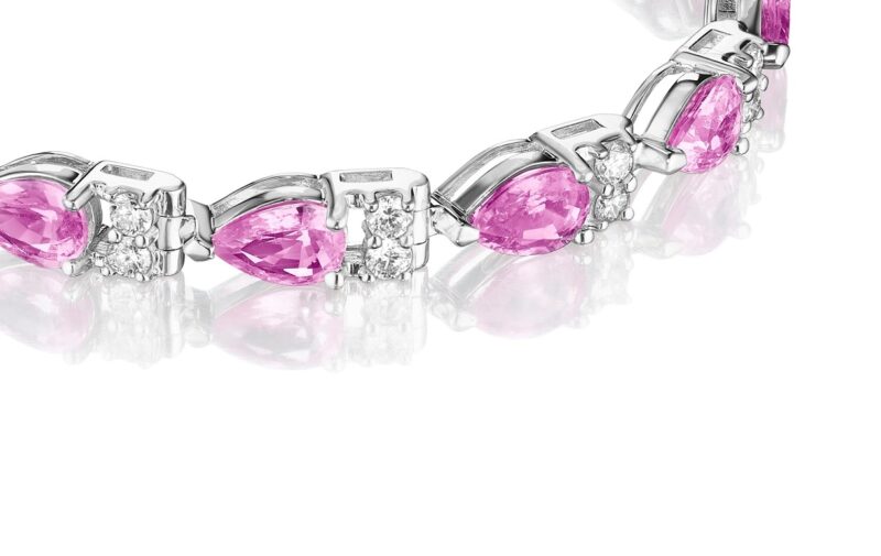 Pink Pear Shape Sapphire & Round Diamond Bracelet