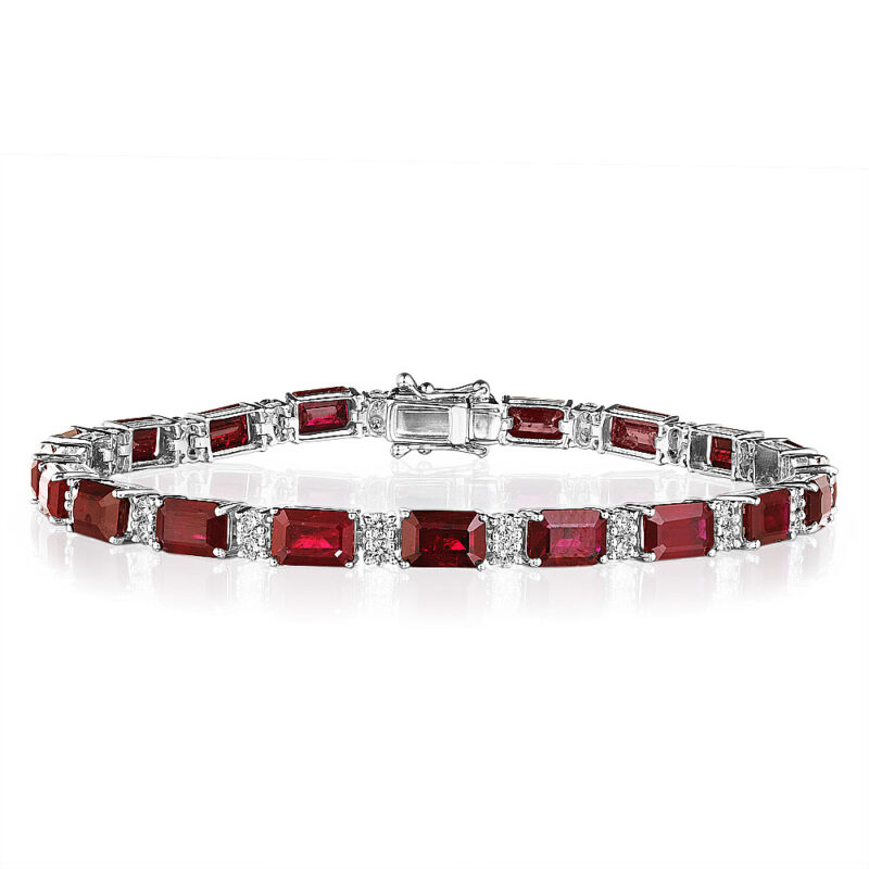 Emerald Cut Ruby & Round Diamond Bracelet