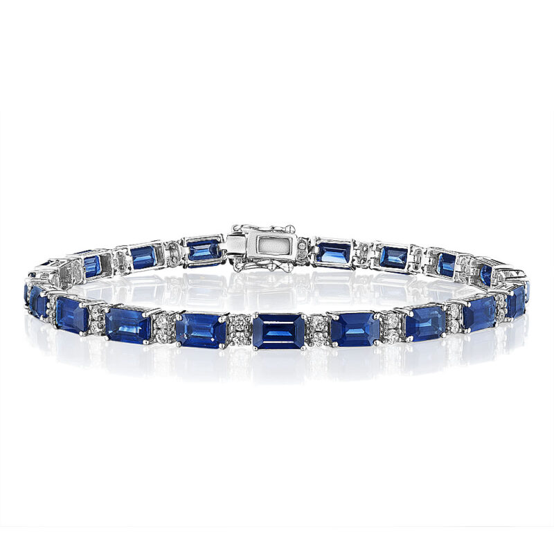 Emerald Cut Sapphire & Round Diamond Bracelet