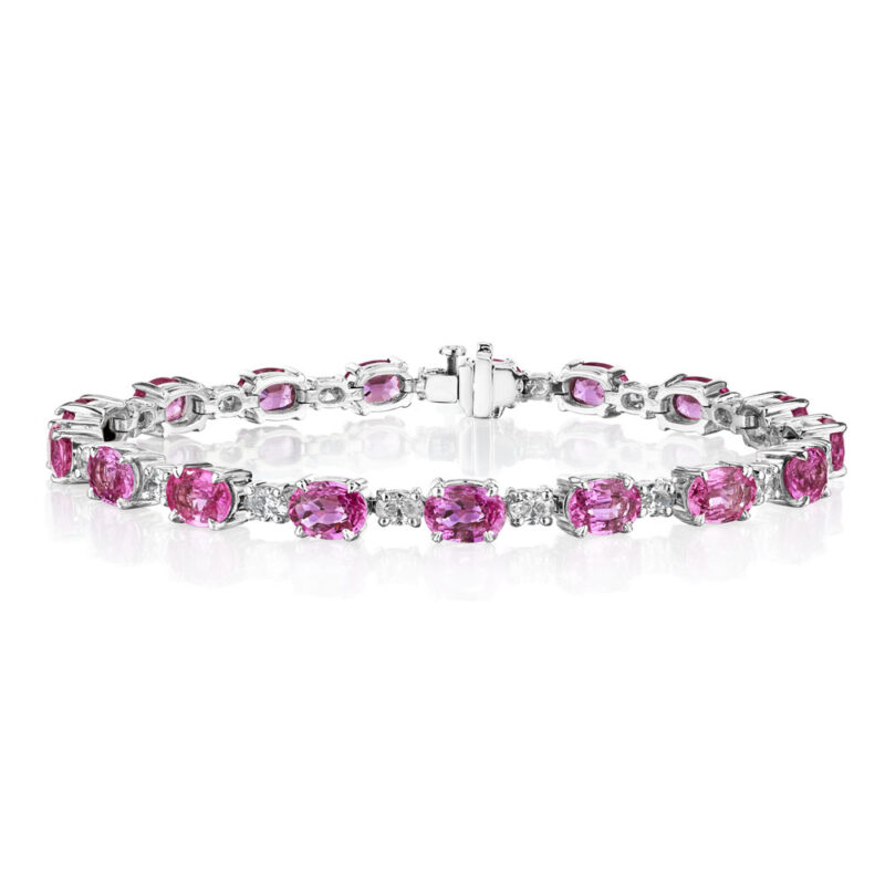 Pink Oval Sapphire & Round Diamond Bracelet