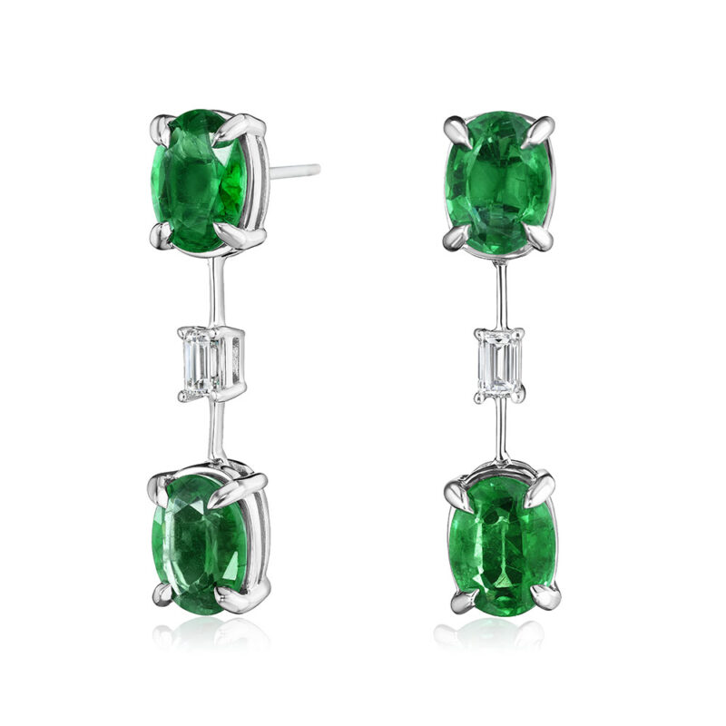 Oval Emerald & Baguette Diamond Earrings