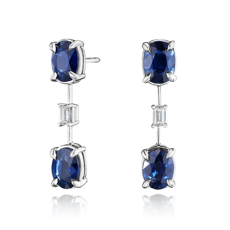 Oval Sapphire & Baguette Diamond Earrings