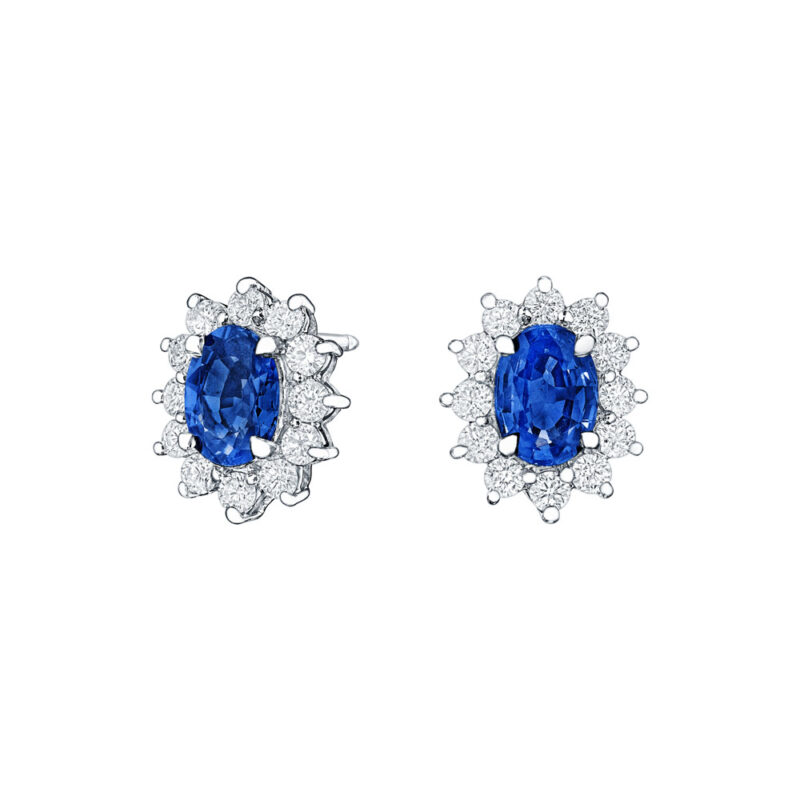 Oval Sapphire & Round Diamond Earrings