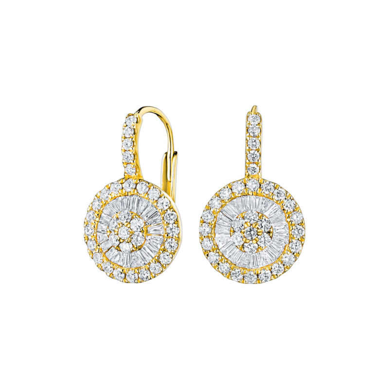Baguette & Round Diamond Halo Earrings
