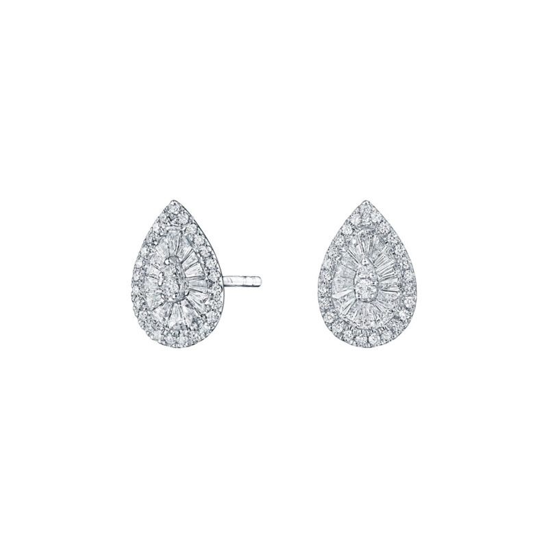 Baguette & Round Diamond Pear Shaped Composite Earrings