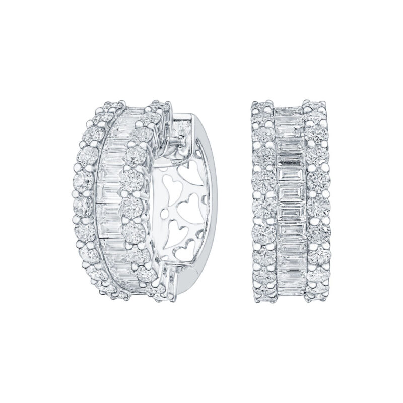Baguette & Round Diamond Mini Hoop Earrings