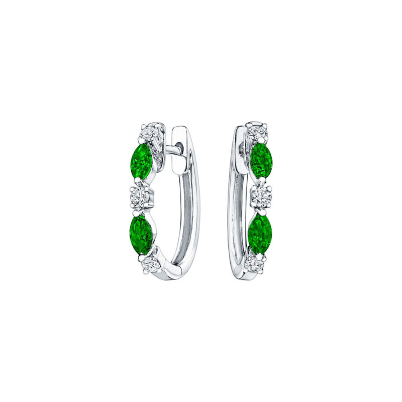 Marquise Emerald & Round Diamond Huggies