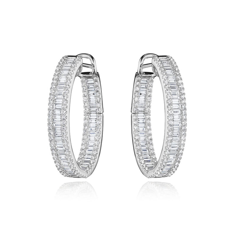 3.26ctw Baguette & Round Diamond Hoop Earrings