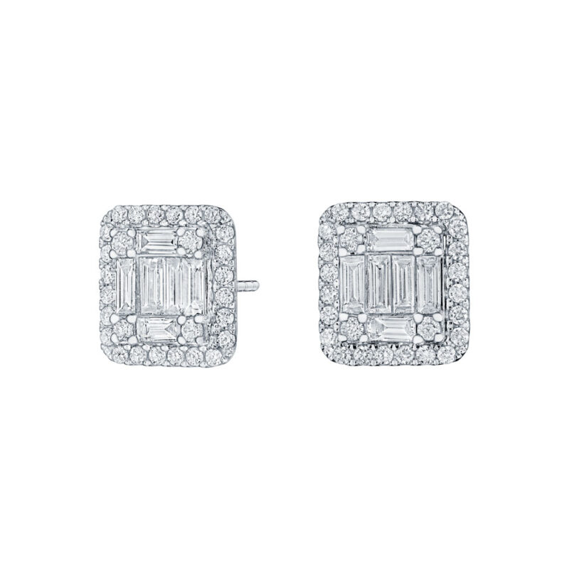 Baguette & Round Diamond Composite Earrings