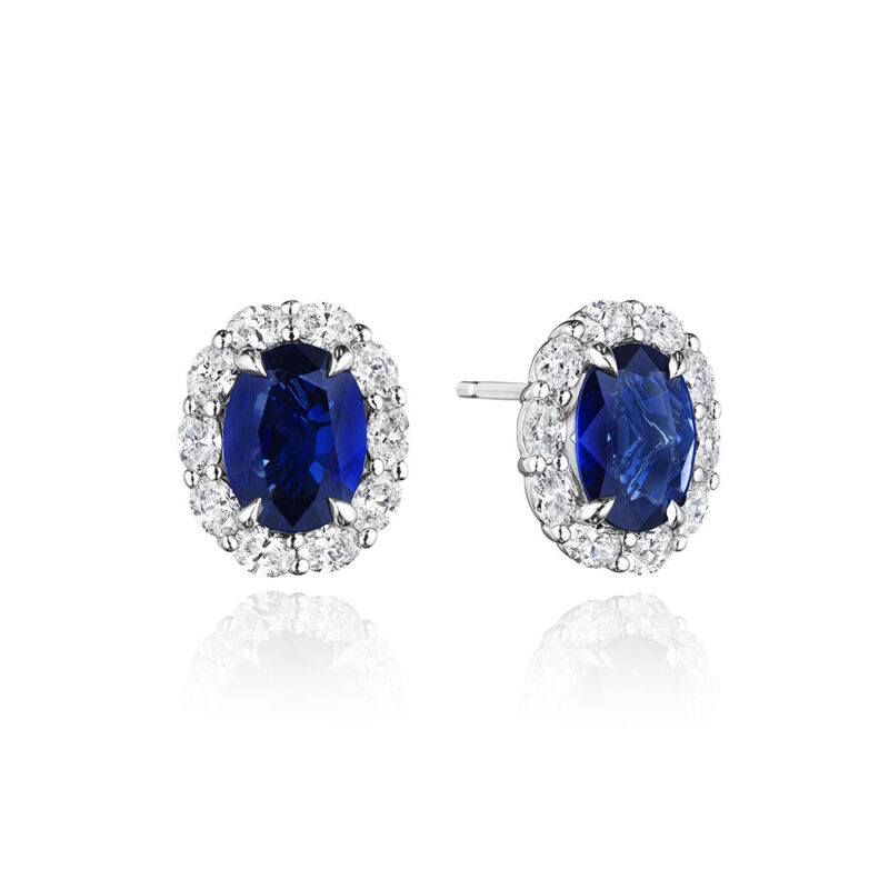 Oval Sapphire & Oval Diamond Halo Earrings