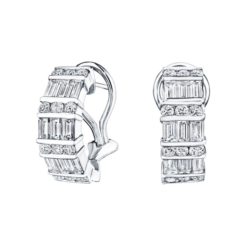 Baguette & Round Diamond Bar Set Earrings