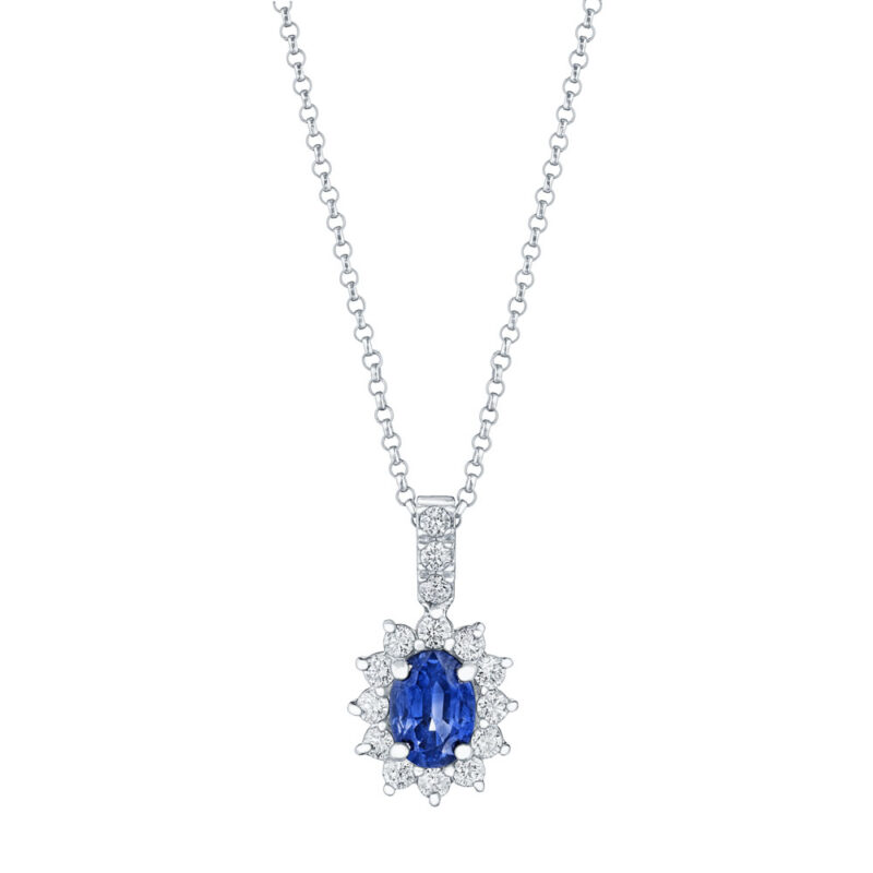 Oval Sapphire & Round Diamond Pendant