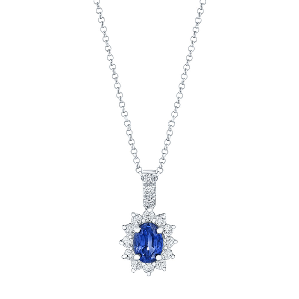 Oval Sapphire & Round Diamond Pendant – SES Creations
