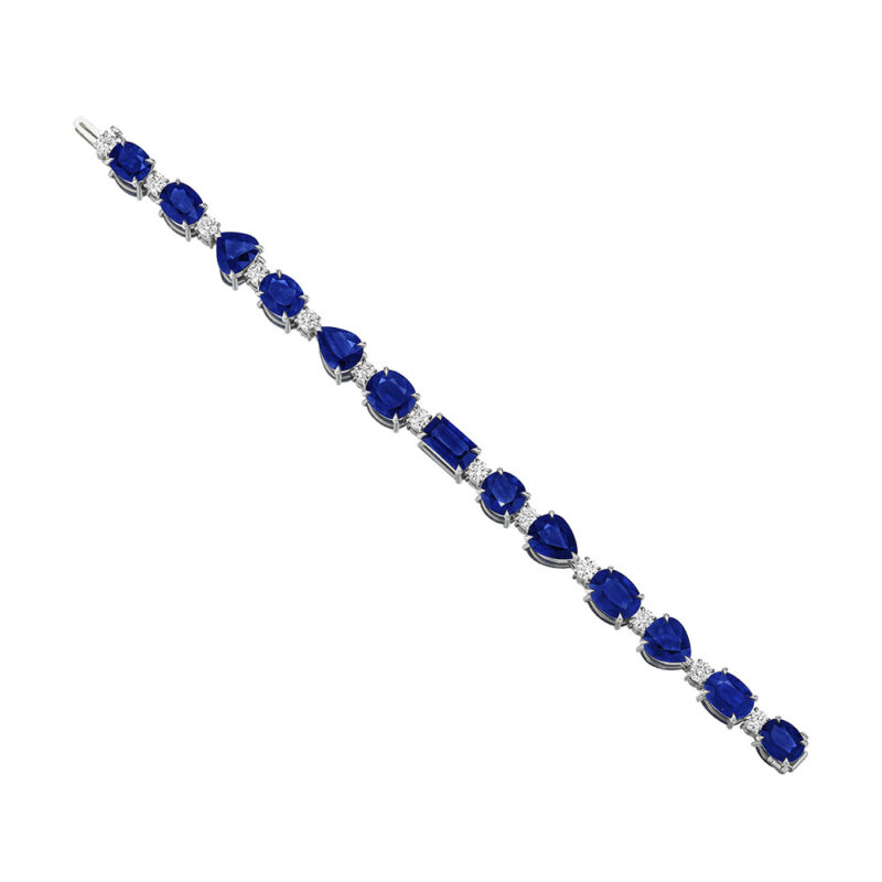 34.21ctw Mixed Shape Sapphire & Round Diamond Bracelet in 18KT White Gold