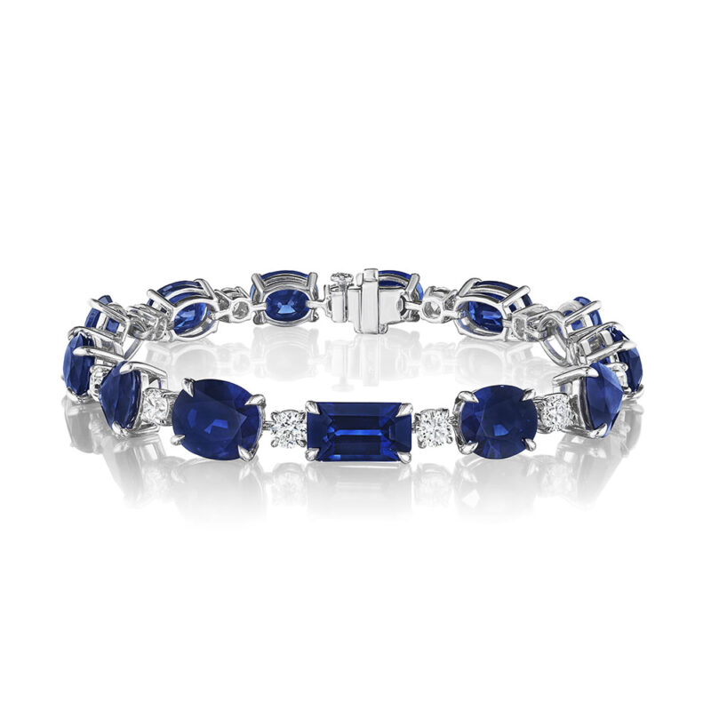34.21ctw Mixed Shape Sapphire & Round Diamond Bracelet in 18KT White Gold