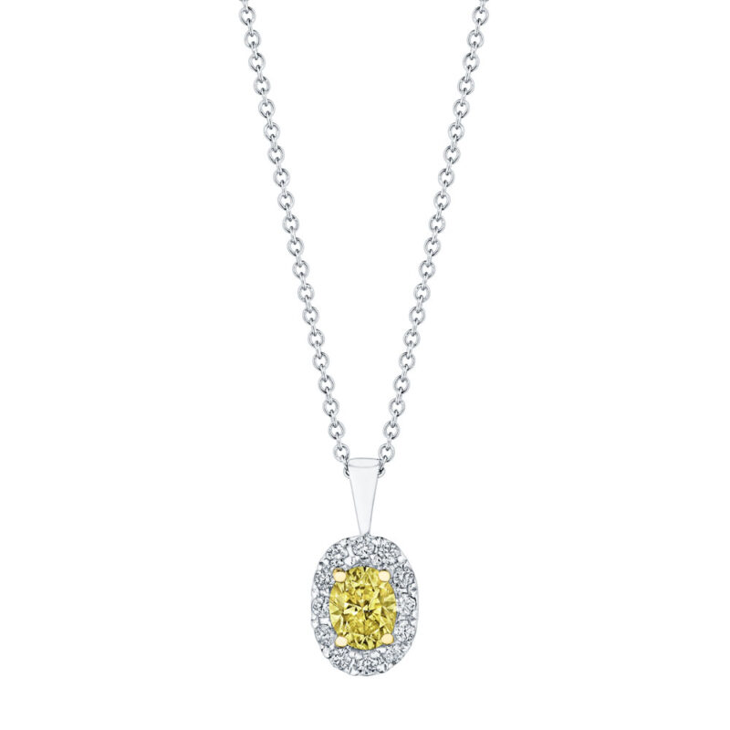 Fancy Yellow Oval Diamond Halo Pendant