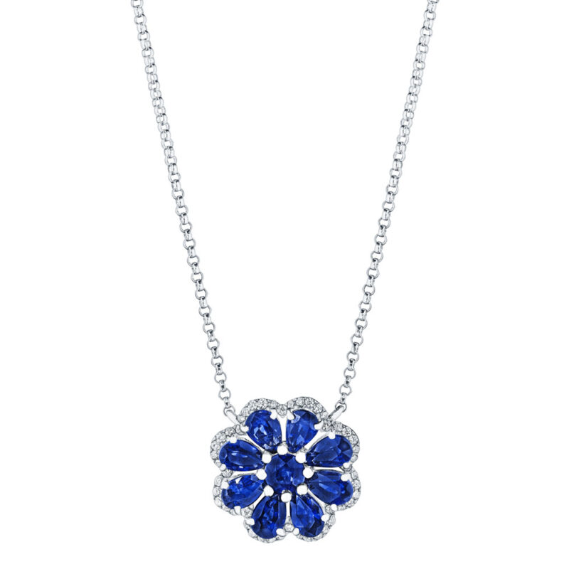 Sapphire & Diamond Flower Pendant