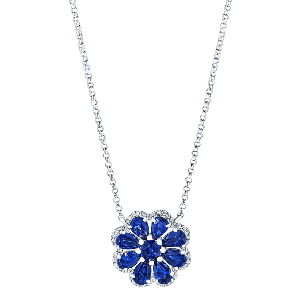 Sapphire & Diamond Flower Pendant – SES Creations