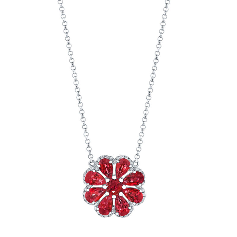 Ruby & Diamond Flower Pendant