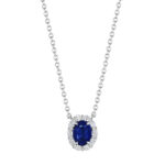 Oval Sapphire & Oval Diamond Halo Pendant