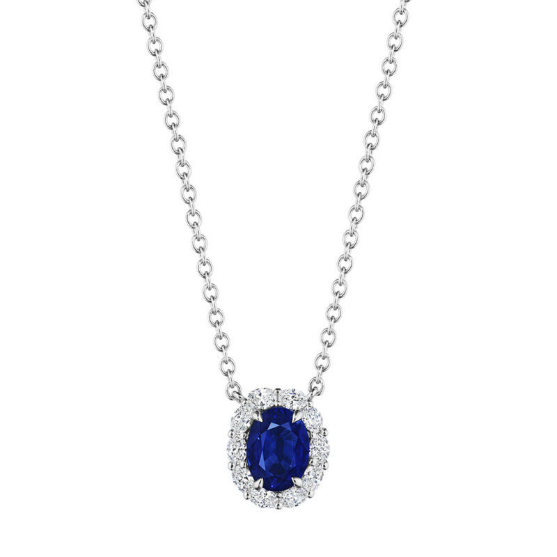 Oval Sapphire & Oval Diamond Halo Pendant