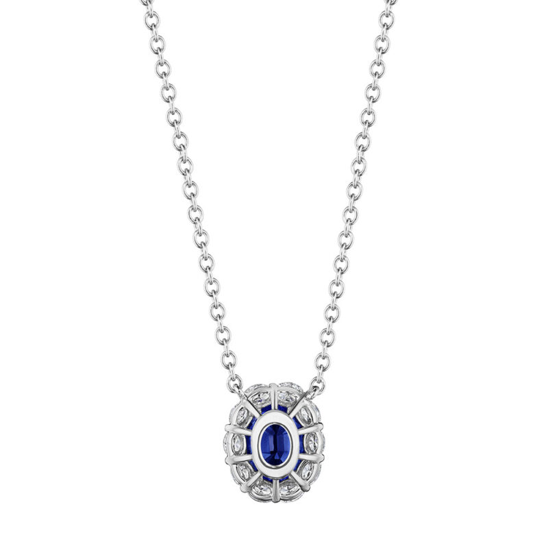 Oval Sapphire & Oval Diamond Halo Pendant