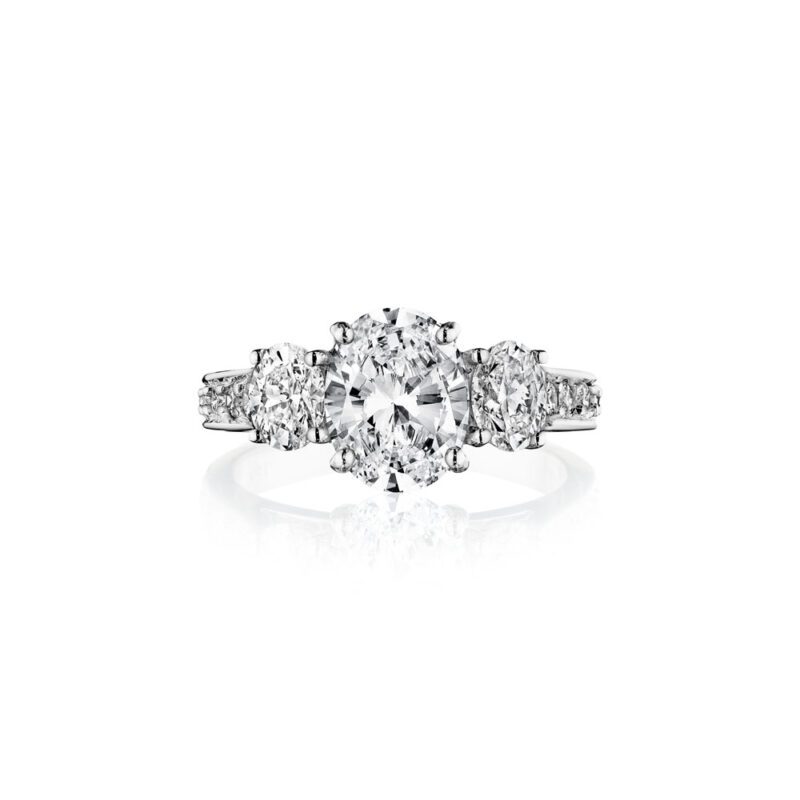 Perfect Twogether® 3 Stone Oval Diamond Ring with Pavé Shank