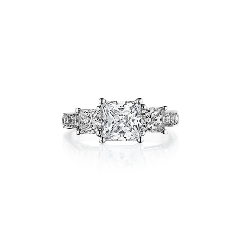 Perfect Twogether® 3 Stone Princess Cut Diamond Ring With Pavé Shank