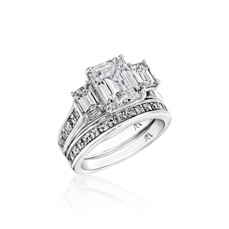 Perfect Twogether® 3 Stone Emerald Cut Diamond Ring with Channel Shank
