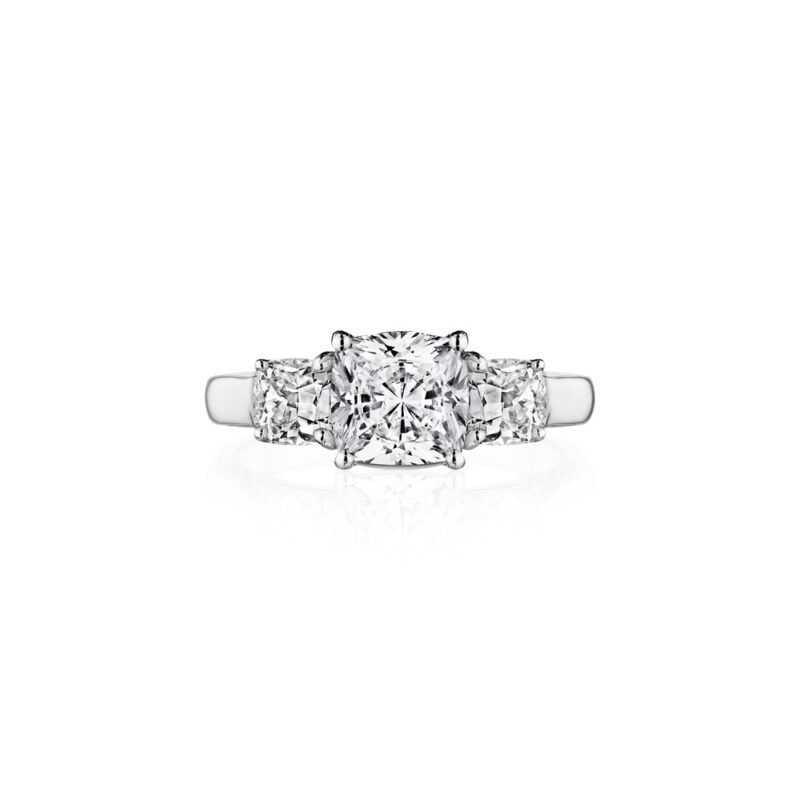 Perfect Twogether® 3 Stone Cushion Cut Diamond Ring