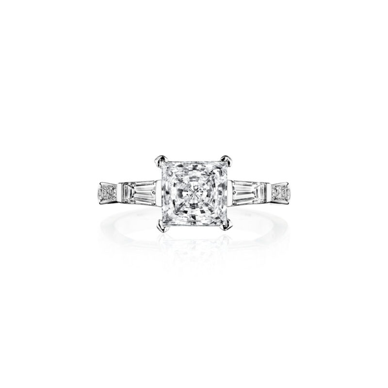 Perfect Twogether® Tapered Baguette Diamond Ring with Pavé Shank