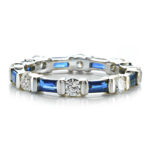 Baguette Sapphire & Round Diamond Bar Set Eternity Band